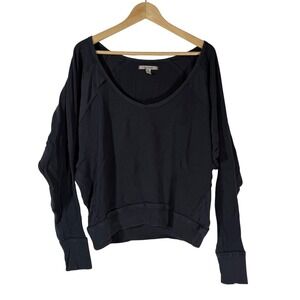 Free People - Santa Clara Thermal | Black Waffle Knit Long Sleeve V Neck, Small